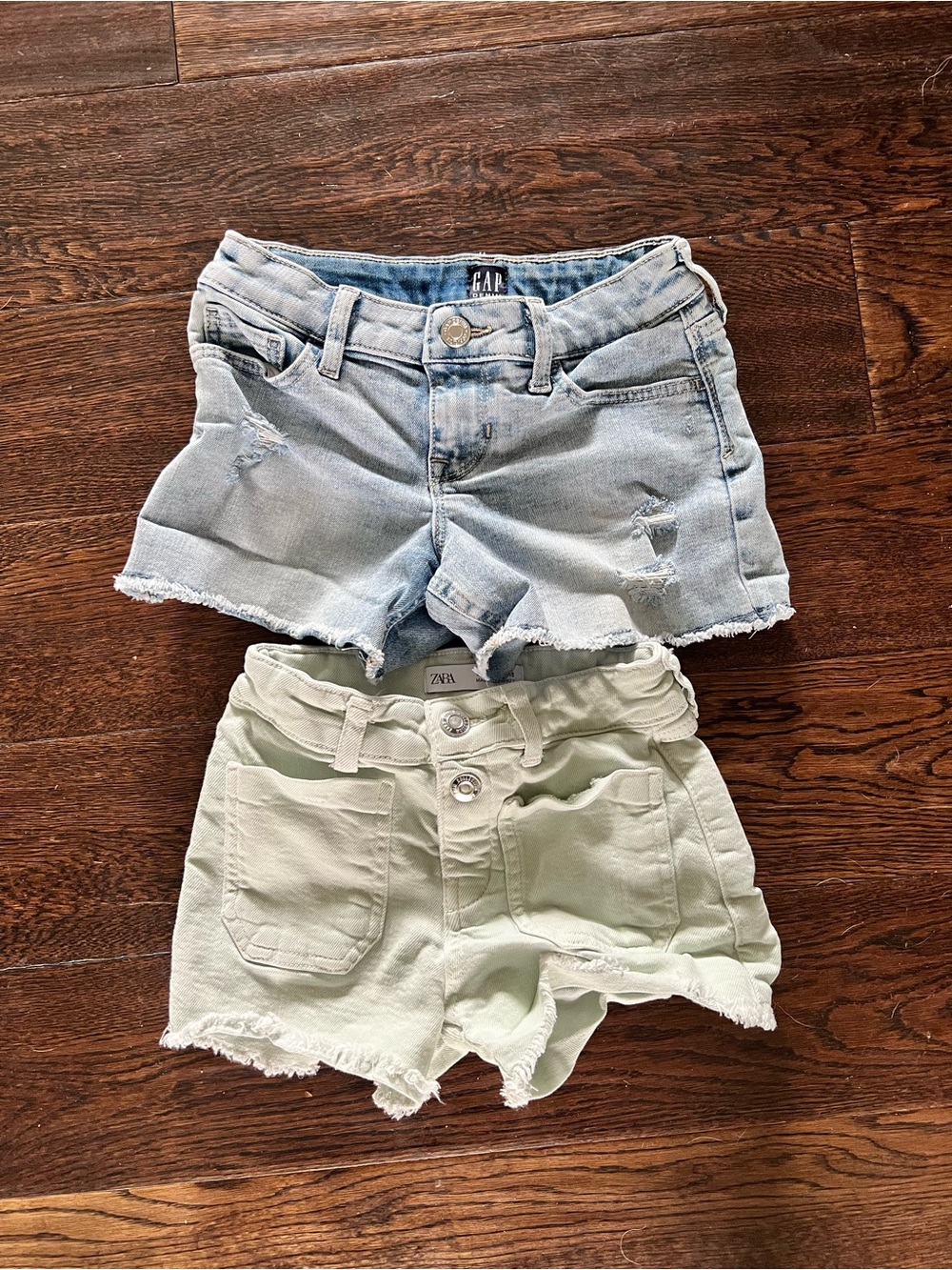 ZARA Mint Green High-Waist Shorts & GAP Light Blue Denim Shorts